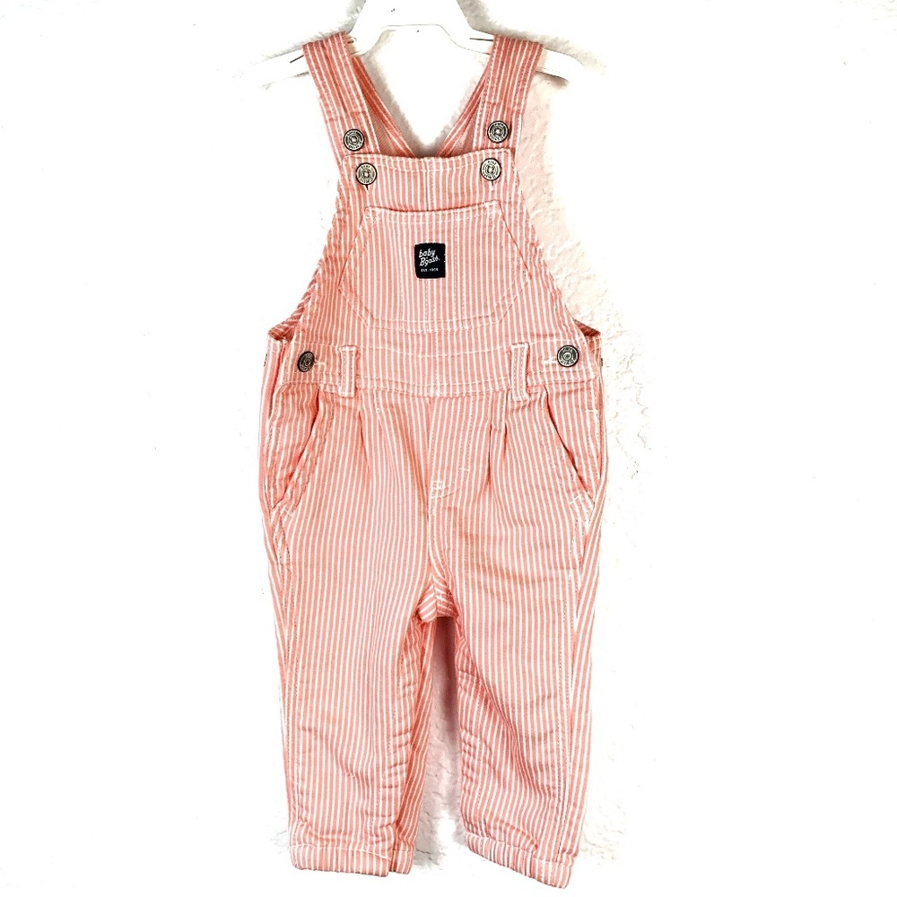 Baby B’gosh Infant Girl Pink White Striped Overalls Size 9 Months OshKosh